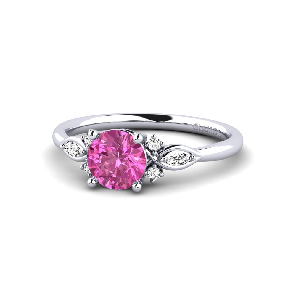 9ct White Gold Pink Topaz Engagement Ring Gisu - Round