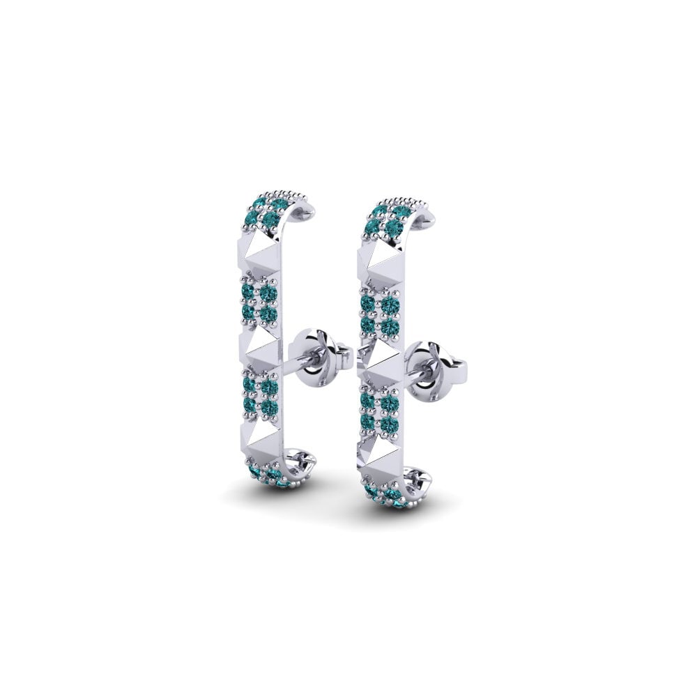 Platino Diamante Azul Pendiente de mujer Kehandiran