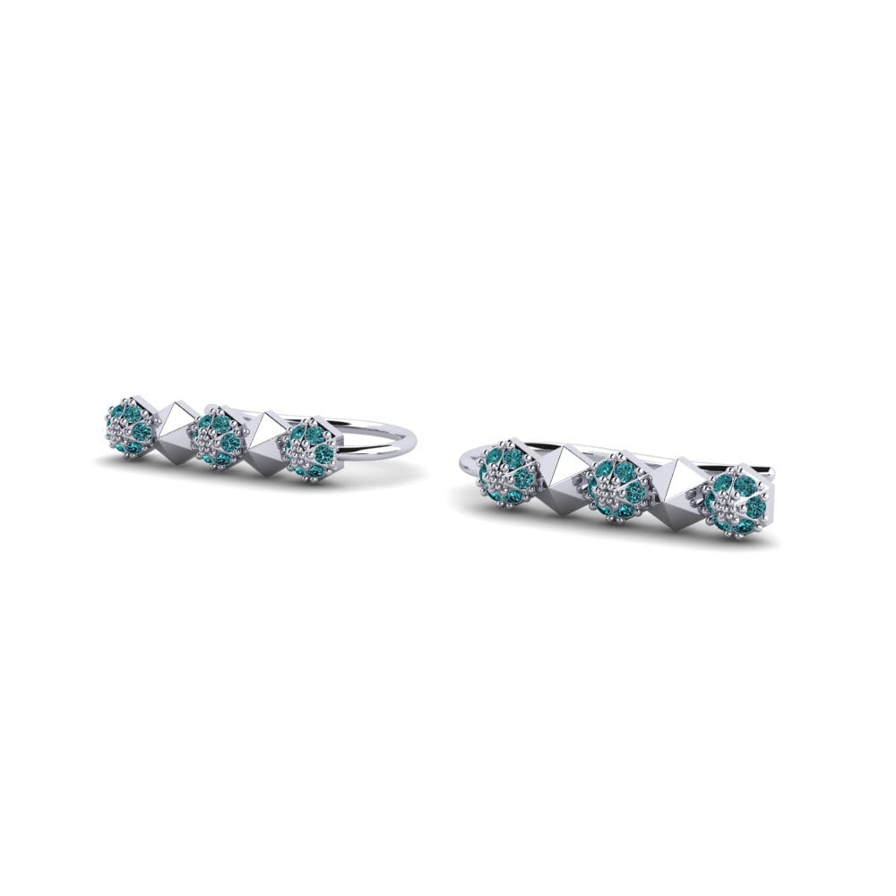 Platino Diamante Azul Pendiente de mujer Kohalolu
