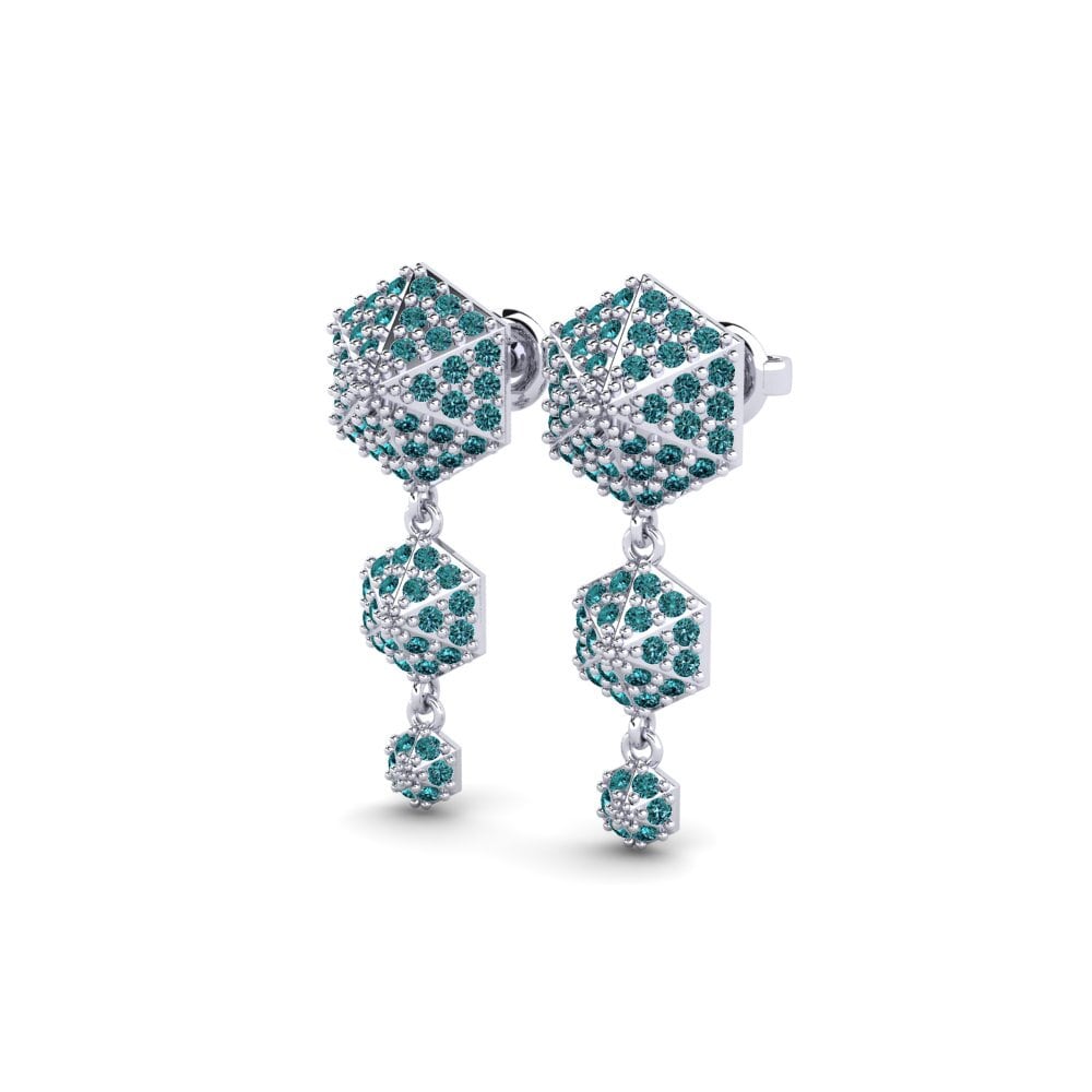Platino Diamante Azul Pendiente de mujer Kuragura