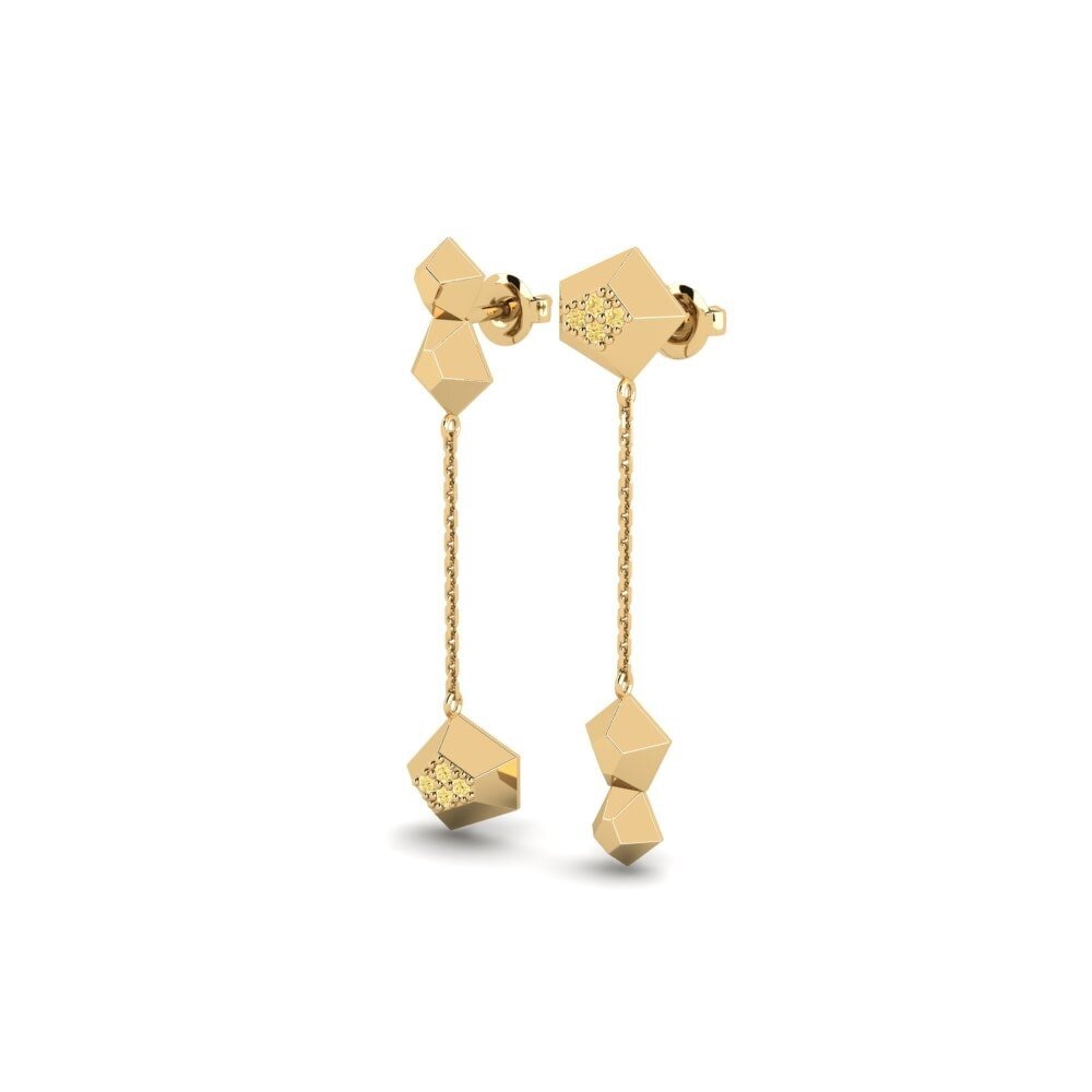 Gele Diamant Dames Oorbellen Molecule