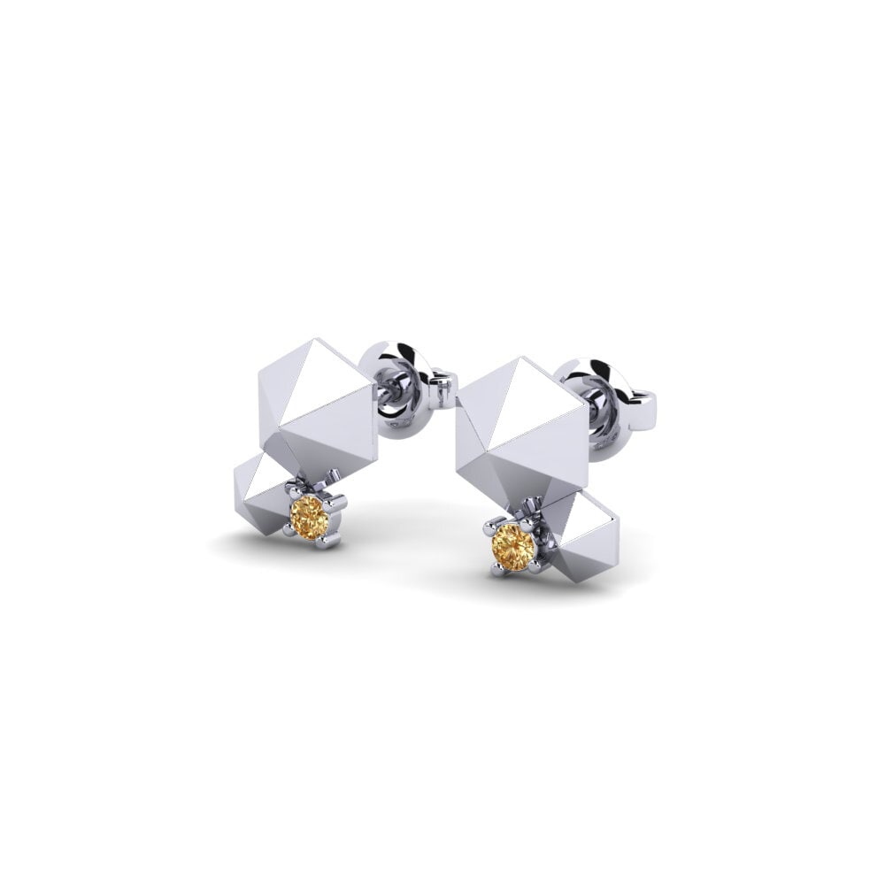 18k Oro Blanco Diamante Marrón Pendiente de mujer Pronseg
