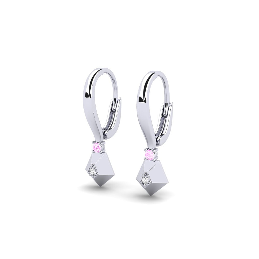 Platino Zafiro Rosado Pendiente de mujer Quartermoon