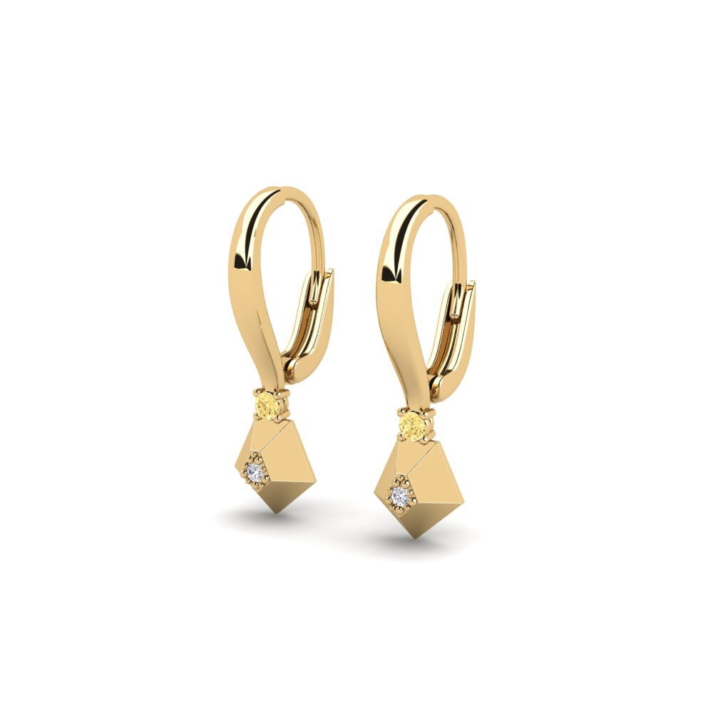 Gele Diamant Dames Oorbellen Quartermoon