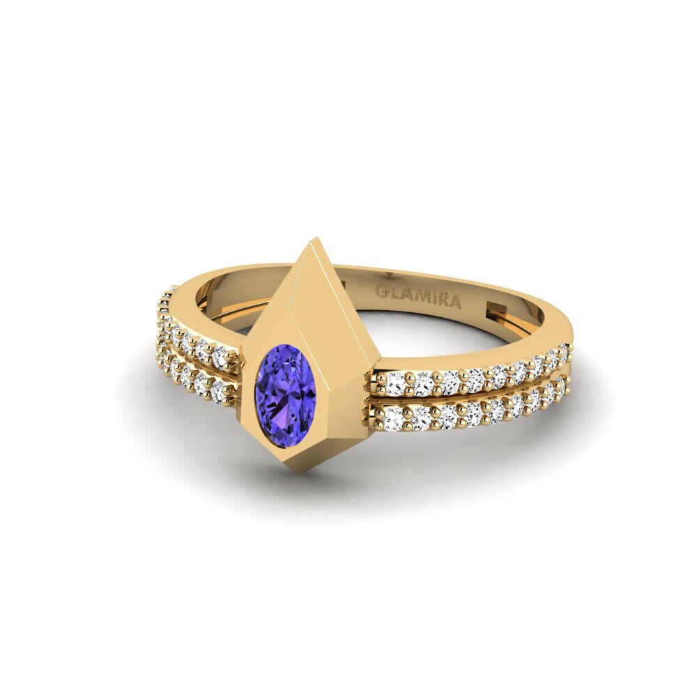 14k Oro Amarillo Ovalado Tanzanita Anillo de compromiso Semua