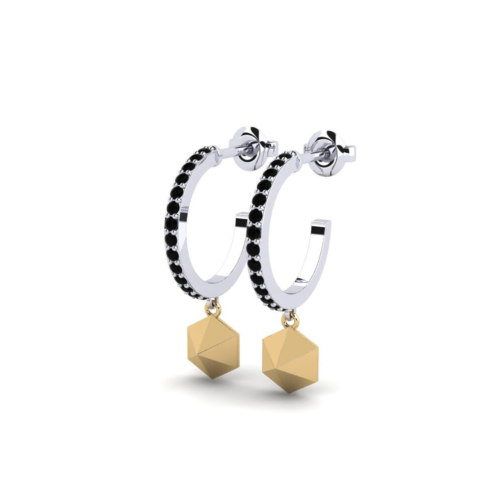 14ct White & Yellow Gold Black Sapphire Women's Earring Terhubung