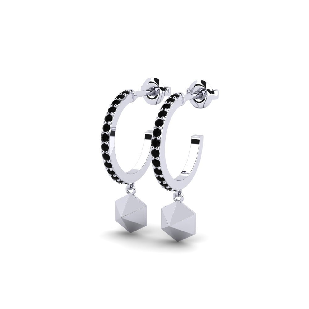 Platino Diamante Negro Pendiente de mujer Terhubung