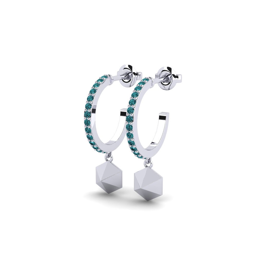 Platino Diamante Azul Pendiente de mujer Terhubung