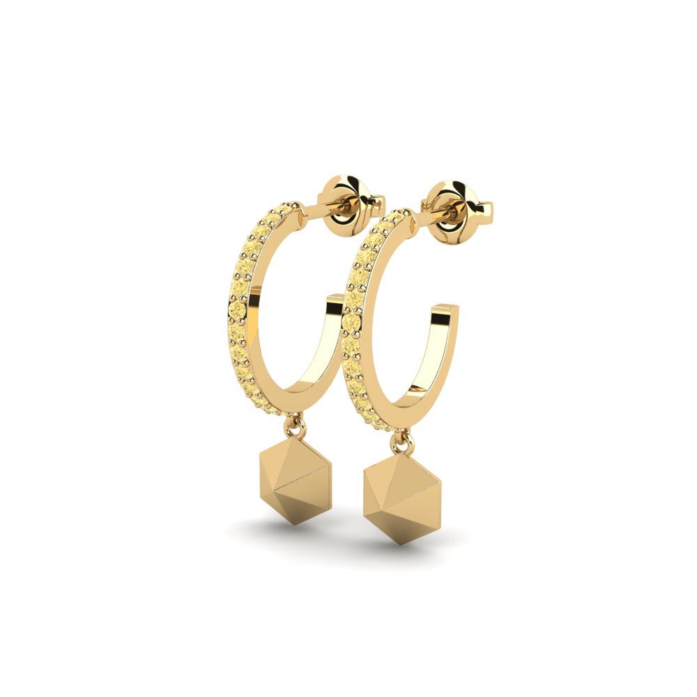Gele Diamant Dames Oorbellen Terhubung