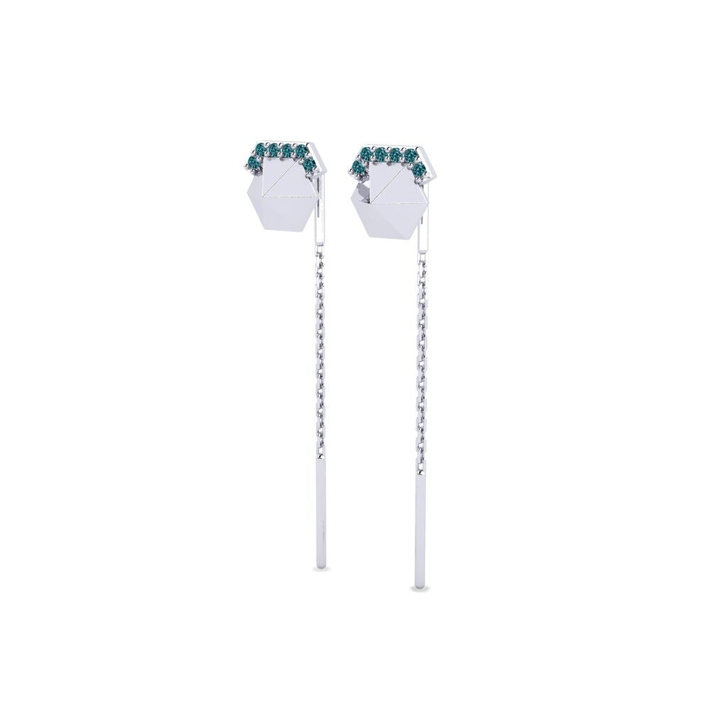 Platino Diamante Azul Pendiente de mujer Tovake