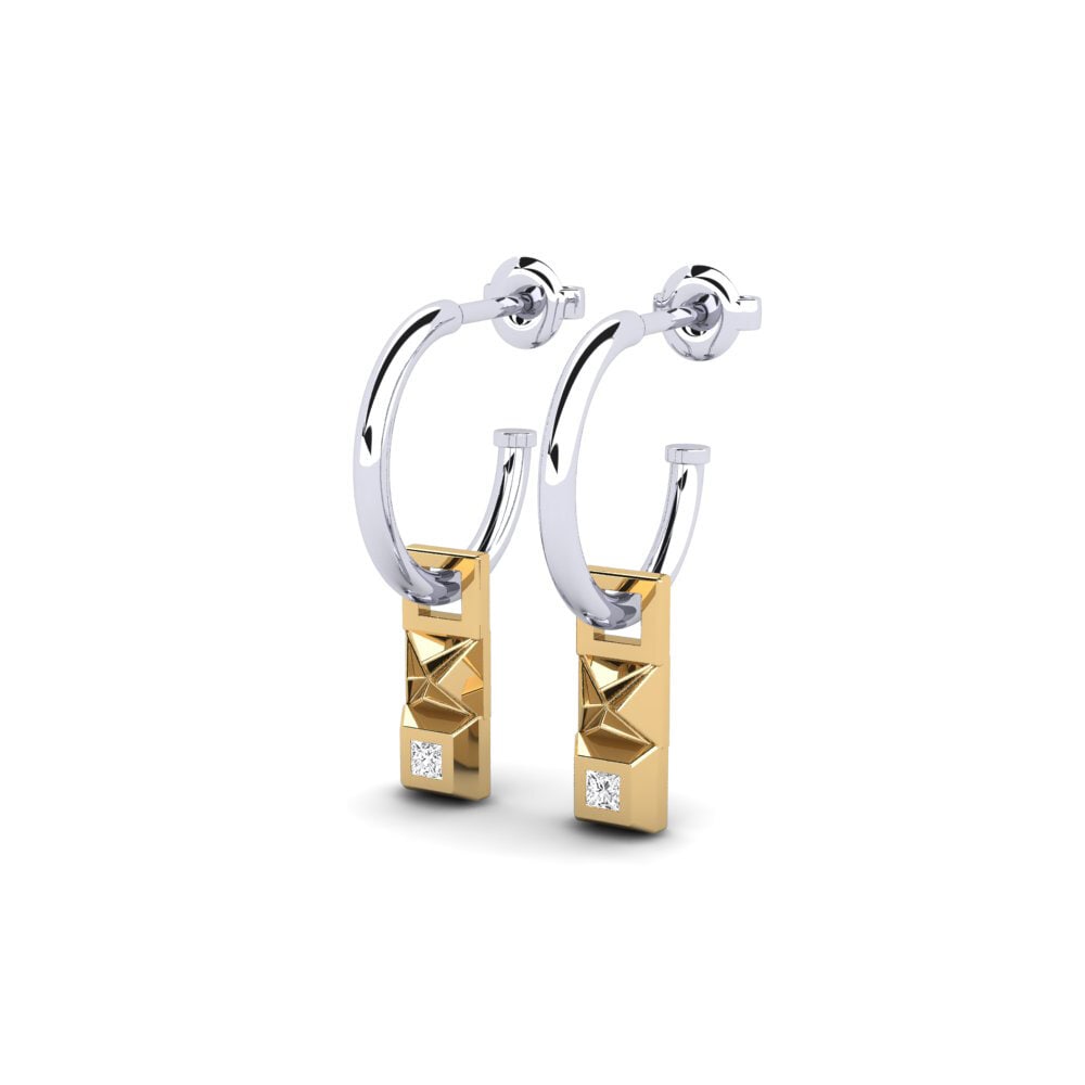 14k Oro Blanco / Amarillo Pendiente de mujer Sudut