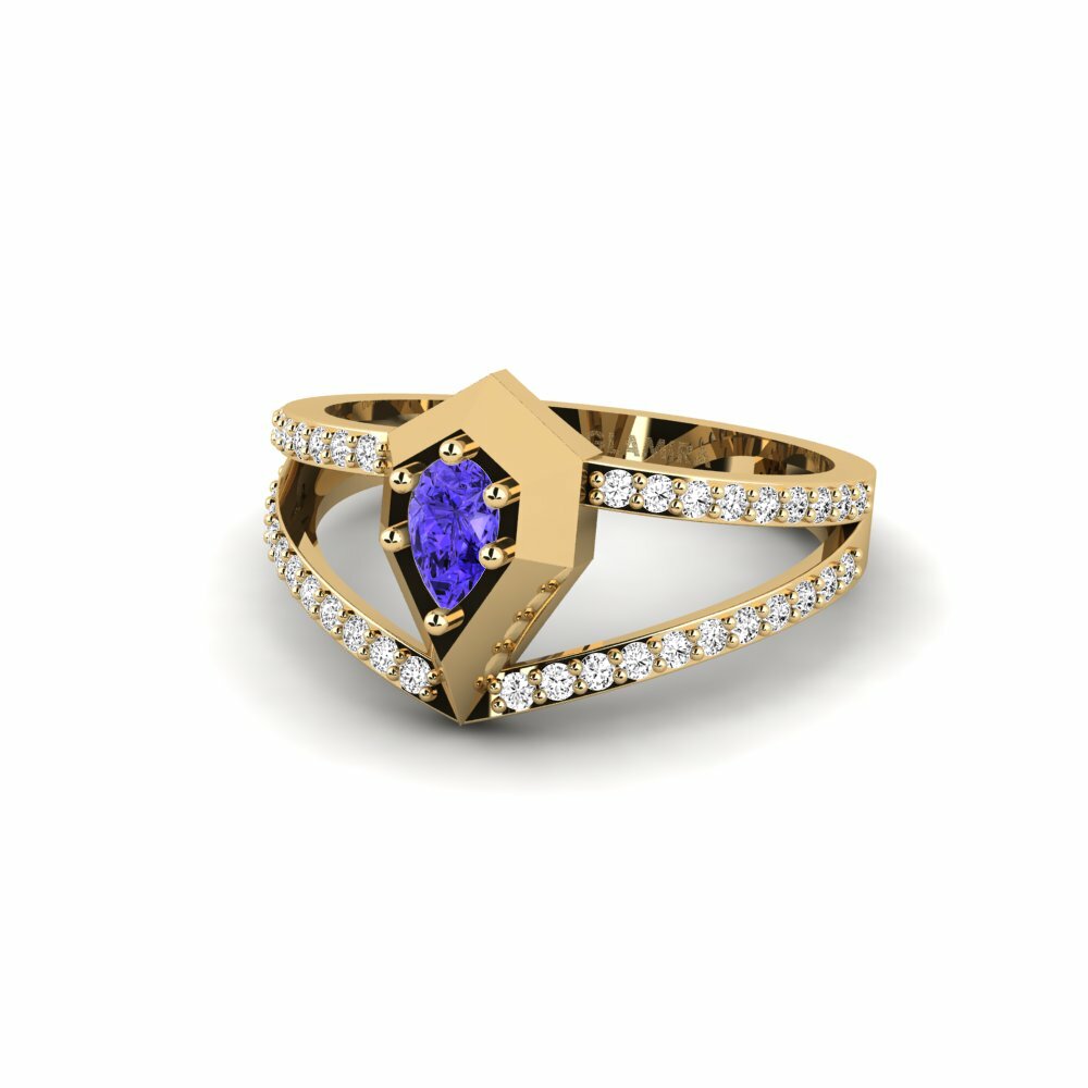 14k Oro Amarillo Pera Tanzanita Anillo de compromiso Floden