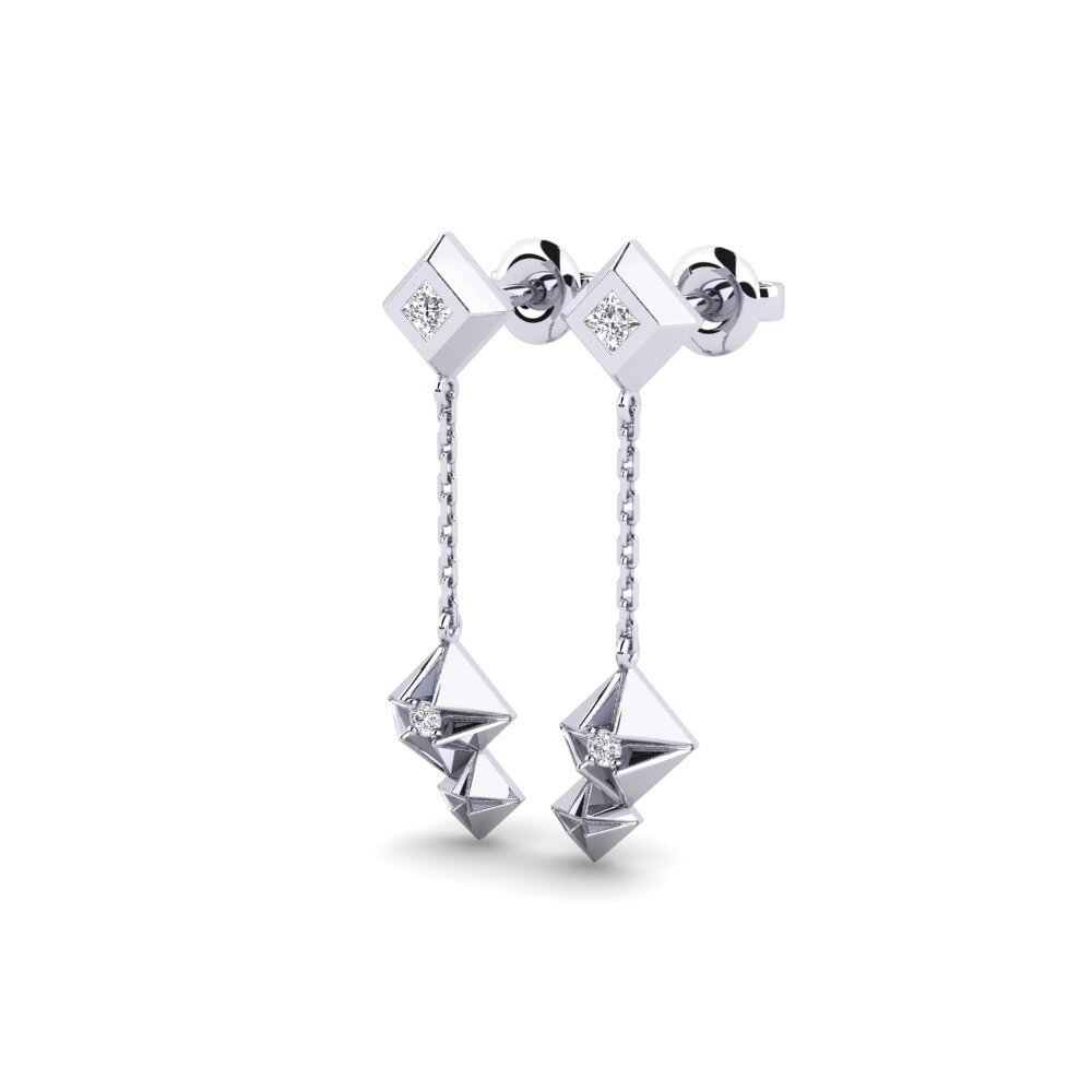14k Oro Blanco Princesa Pendiente de mujer Hrani