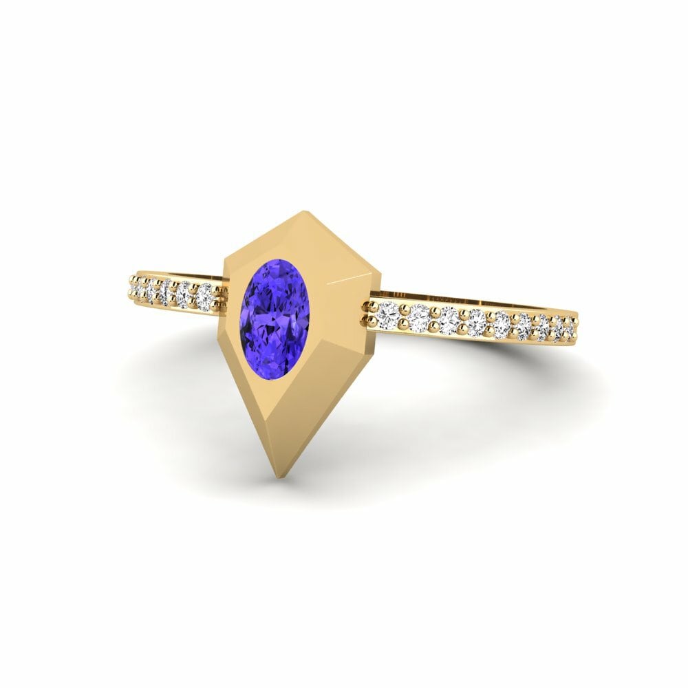 14k Oro Amarillo Ovalado Tanzanita Anillo de compromiso Jubba