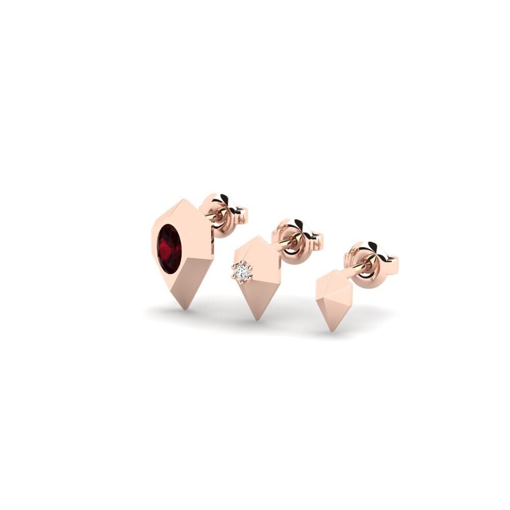 18k Oro Rosa Granate Pendiente de mujer Komadugu - SET