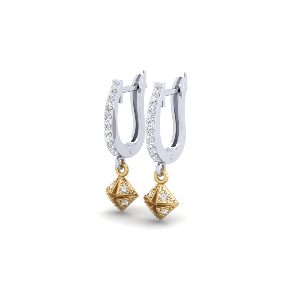14k Oro Blanco / Amarillo Pendiente de mujer Kvadratas
