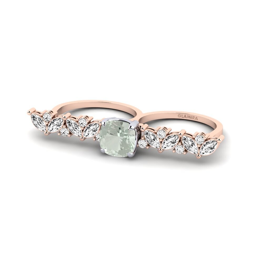 14ct Rose & White Gold Green Amethyst Ring Aletsch