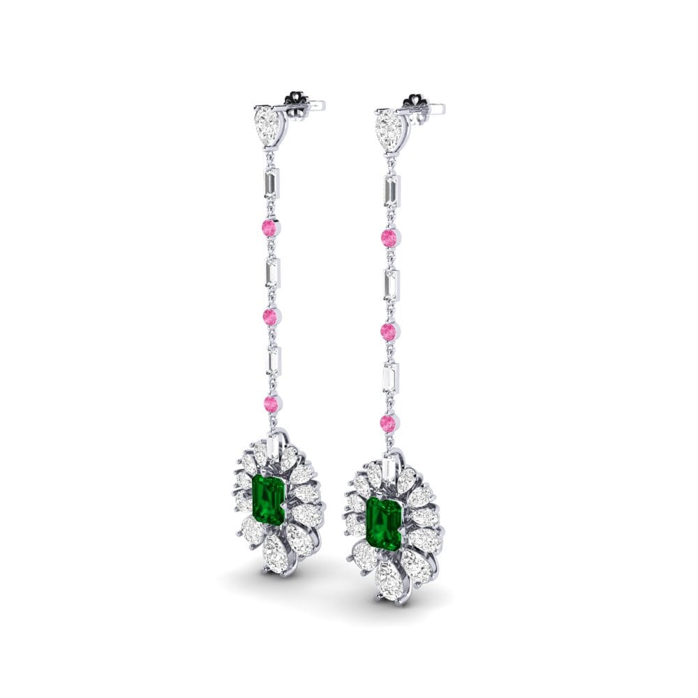 18k Oro Blanco Circonita Verde Pendiente de mujer Amataba