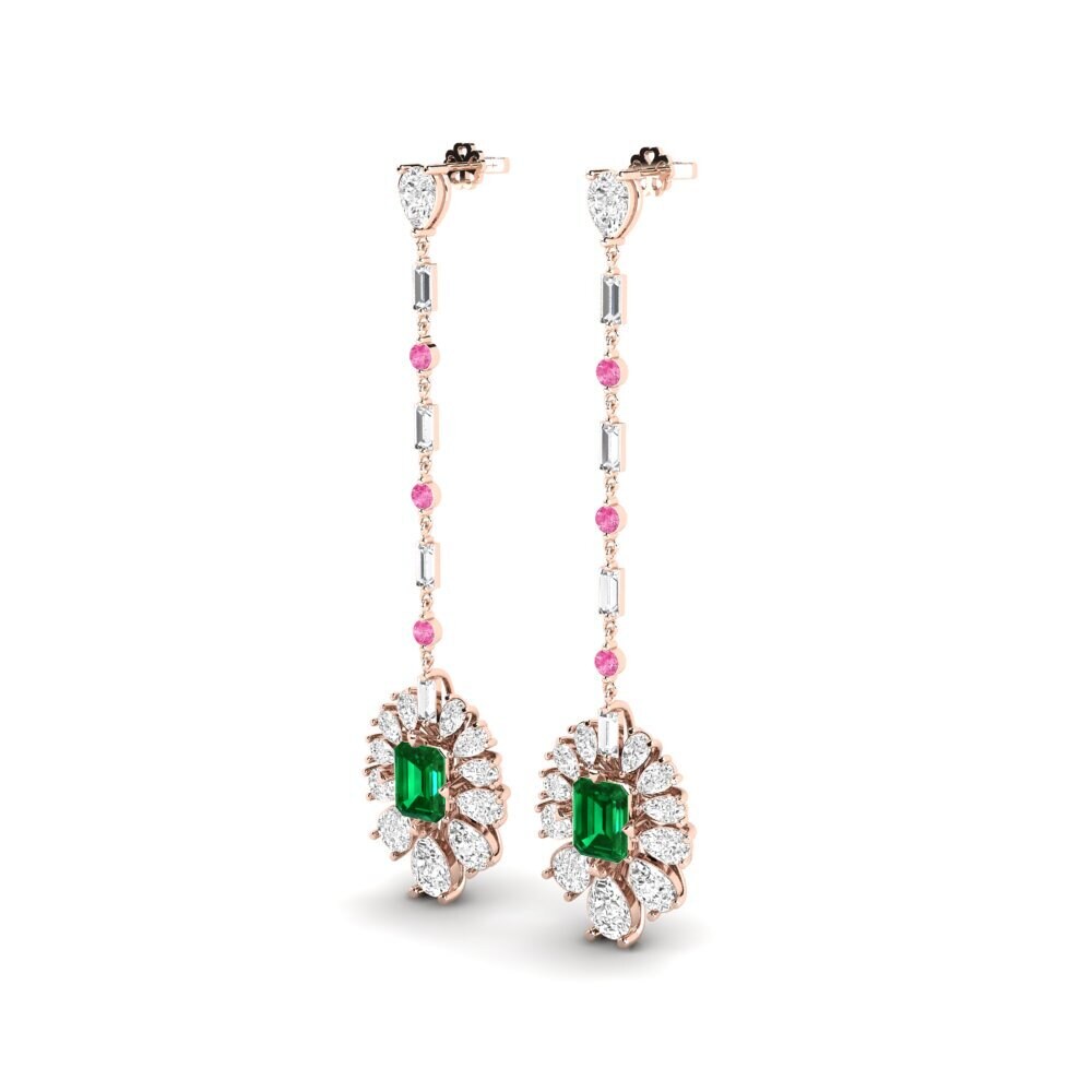 18k Oro Rosa Esmeralda (creada en laboratorio) Pendiente de mujer Amataba