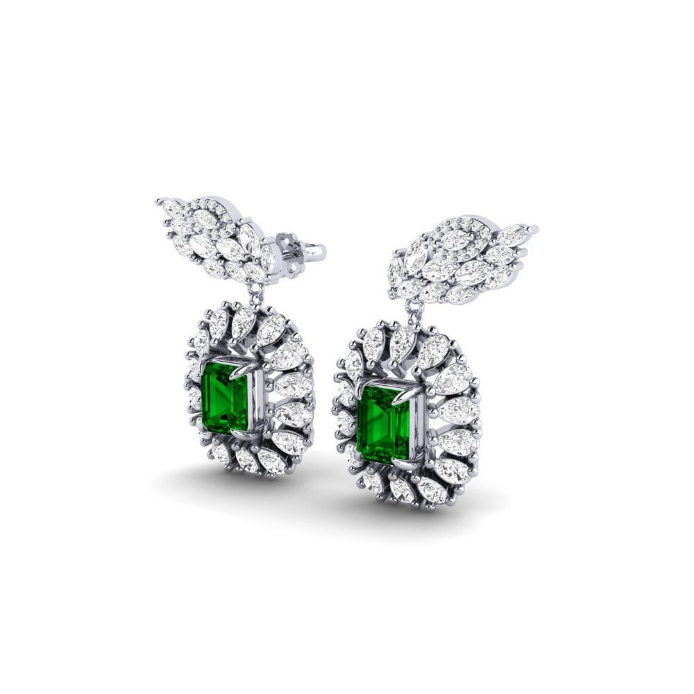 18k Oro Blanco Circonita Verde Pendiente de mujer Banjir