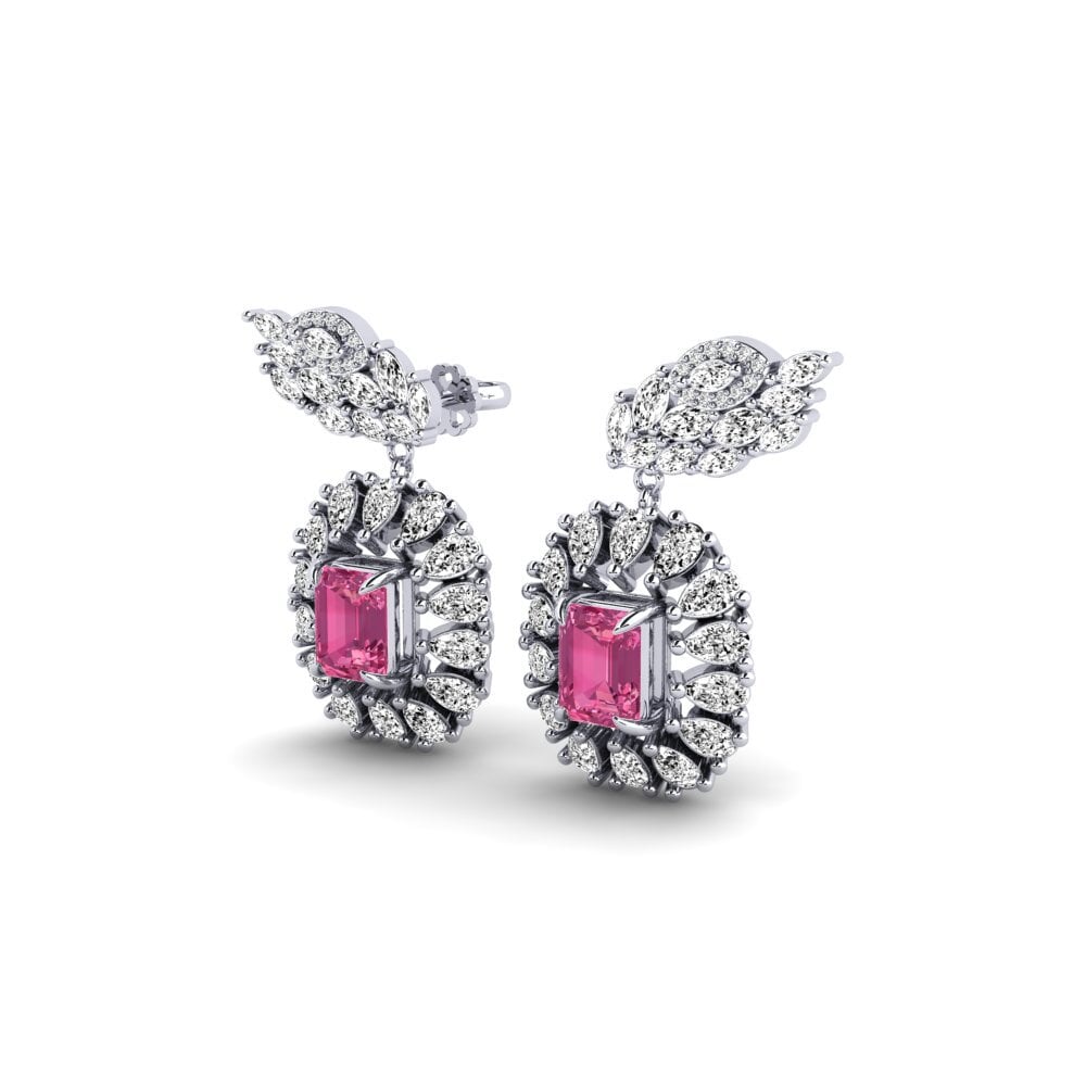 Platino 950 Turmalina rosa Pendiente de mujer Banjir