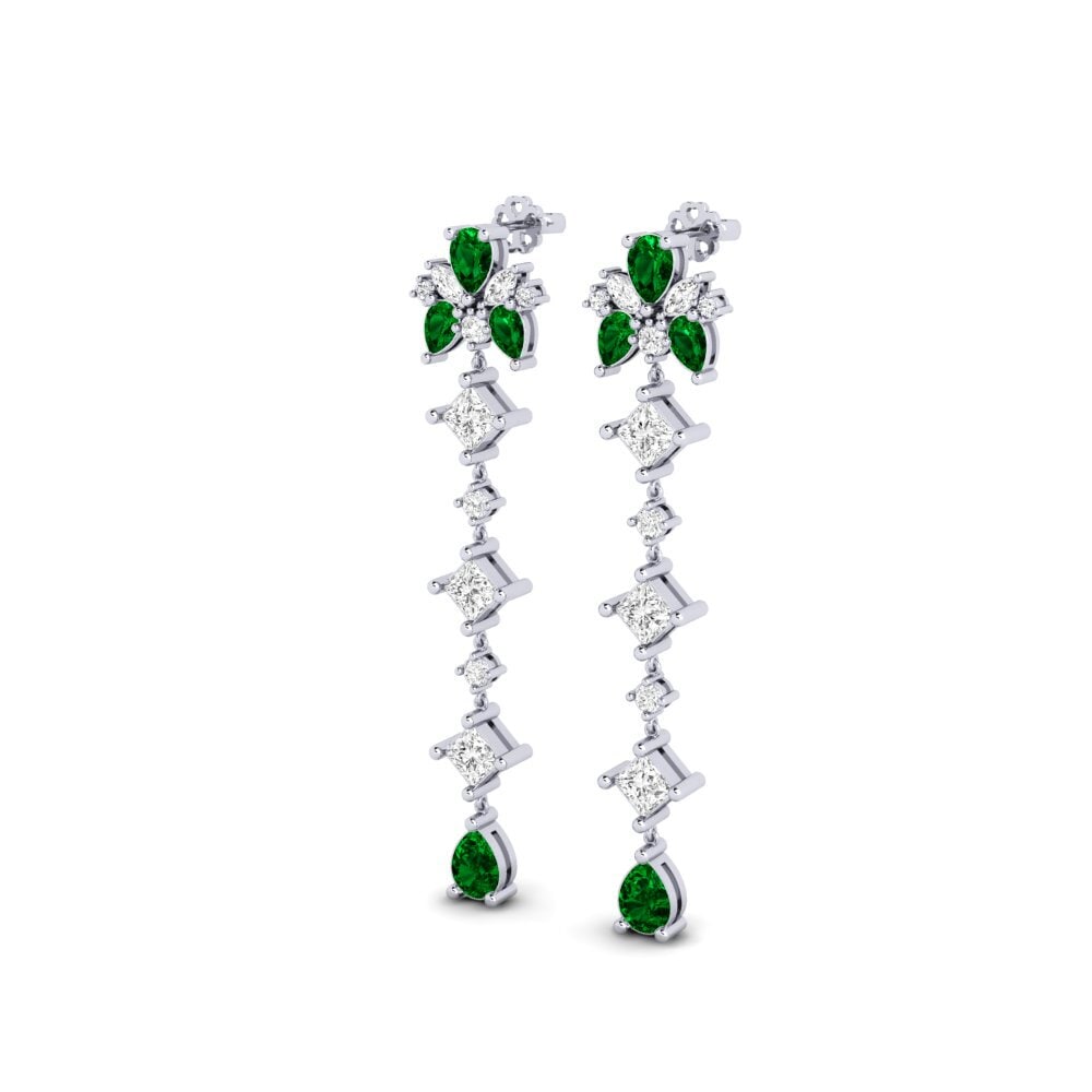 18k Oro Blanco Circonita Verde Pendiente de mujer Cherton