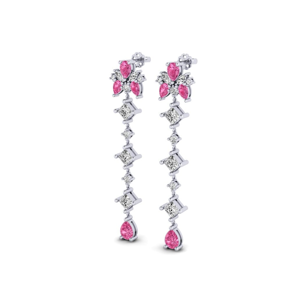 Platino 950 Turmalina rosa Pendiente de mujer Cherton