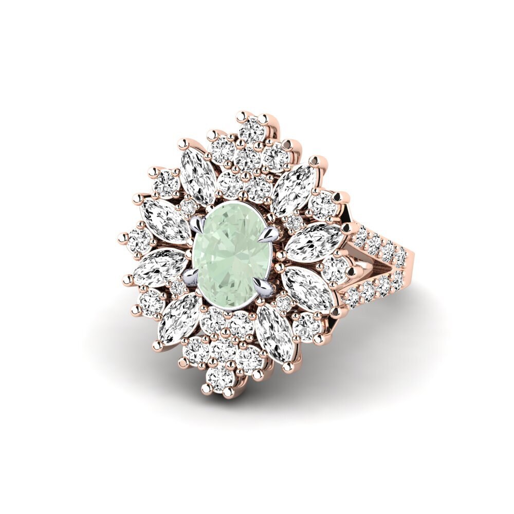 14ct Rose & White Gold Green Amethyst Ring Chispear