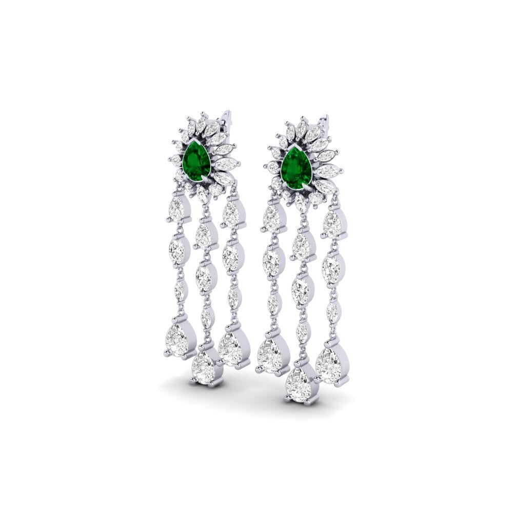 18k Oro Blanco Circonita Verde Pendiente de mujer Floed