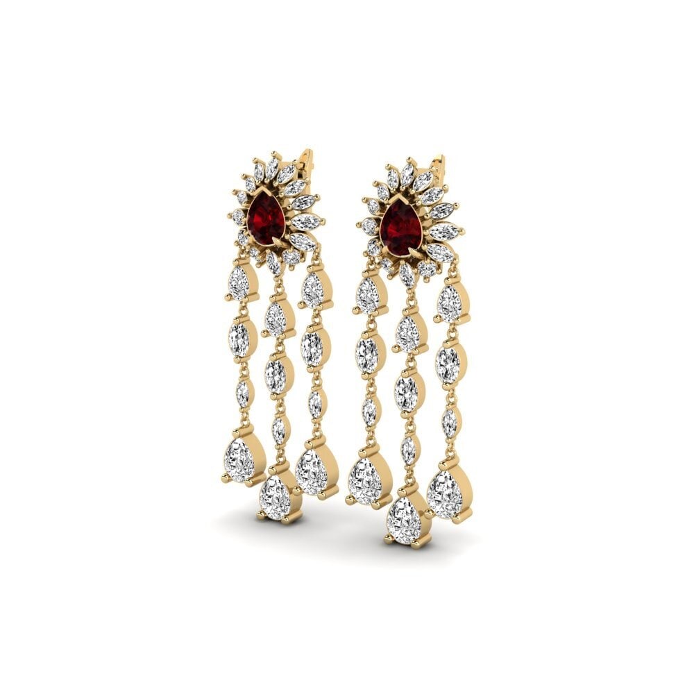 14k Oro Amarillo Granate Pendiente de mujer Floed