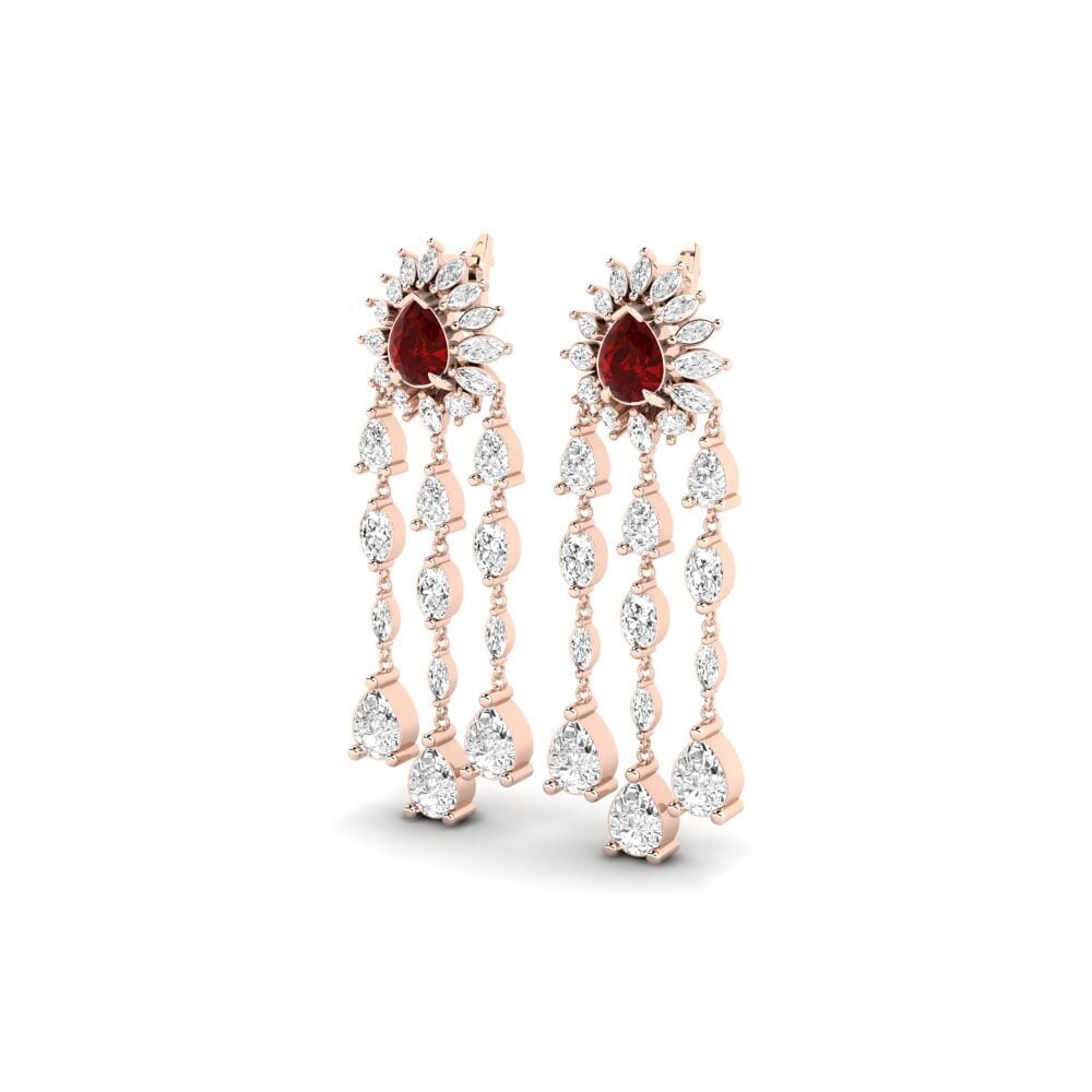 14ct Rose Gold Ruby (Lab Created) Women's Earring Floed