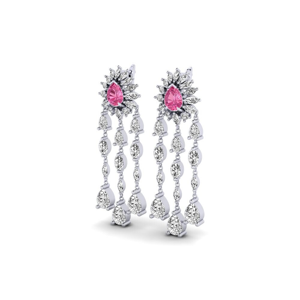 Platino 950 Turmalina rosa Pendiente de mujer Floed