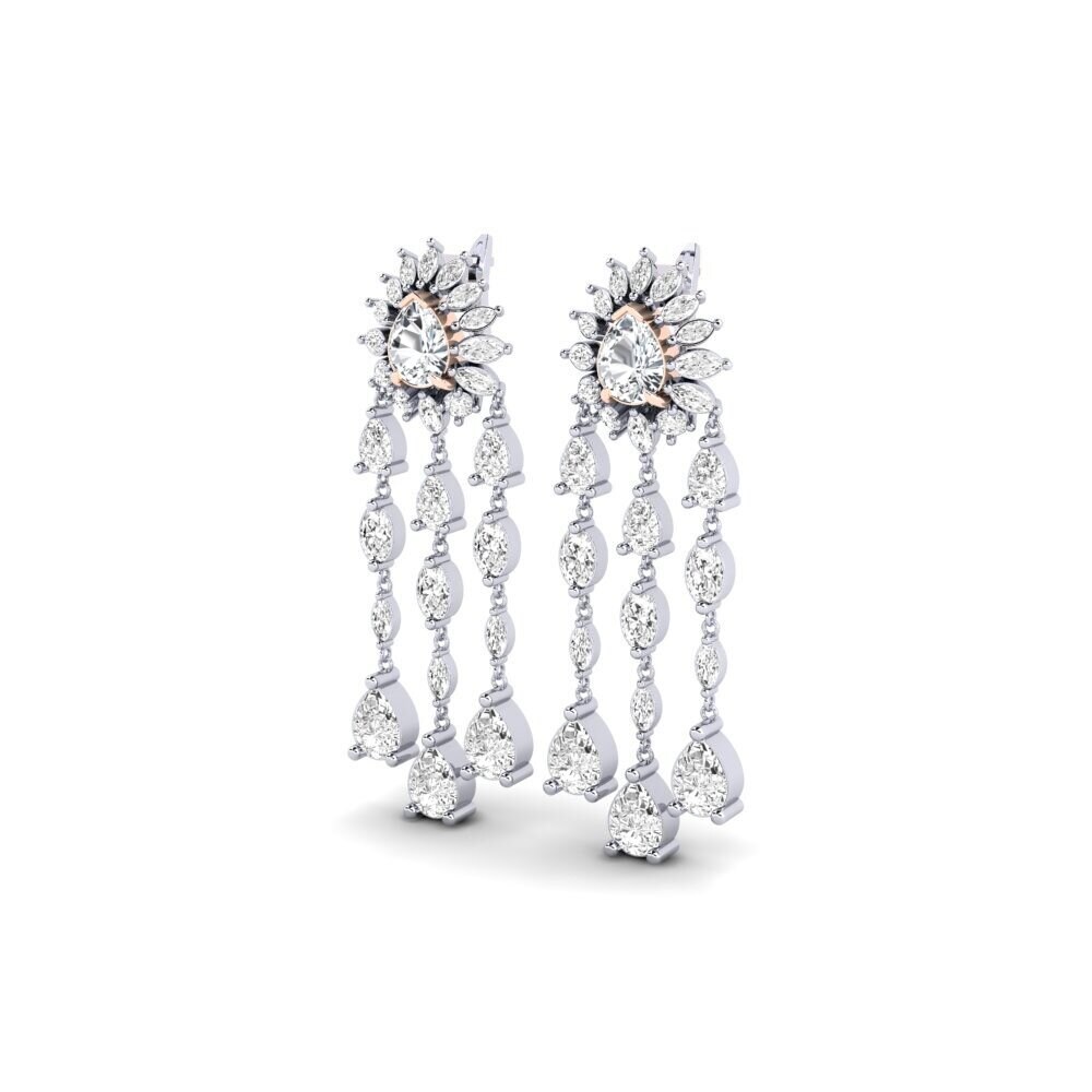 9k Oro Blanco & Rosa Circón Blanco Pendiente de mujer Floed