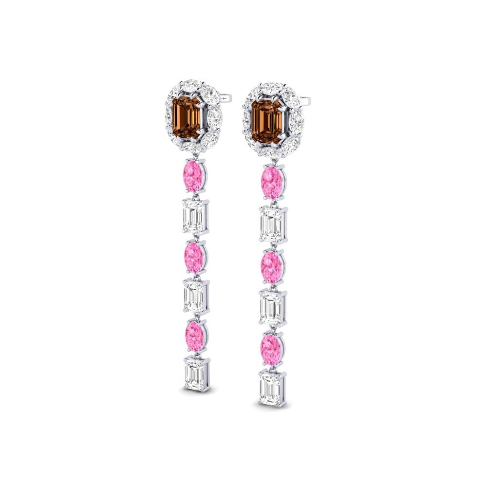18k Oro Blanco Diamante Marrón Pendiente de mujer Inundo