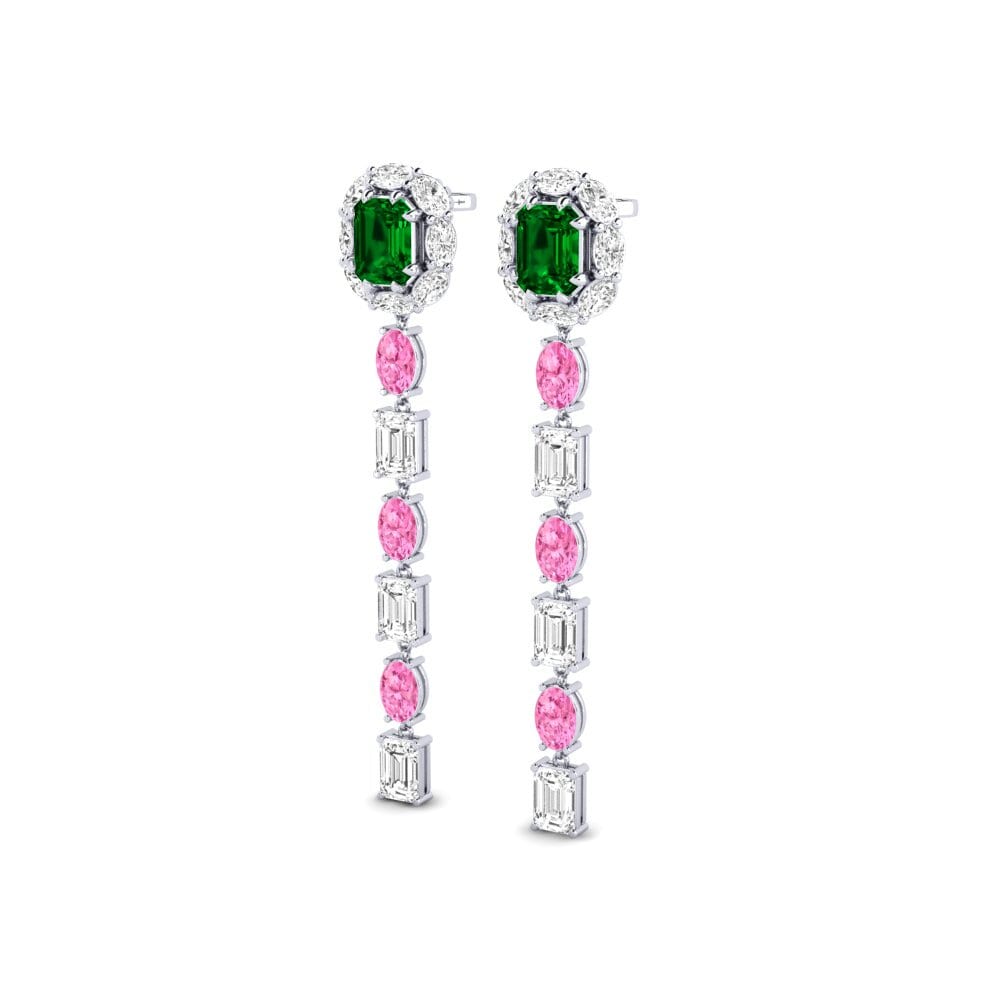 18k Oro Blanco Circonita Verde Pendiente de mujer Inundo