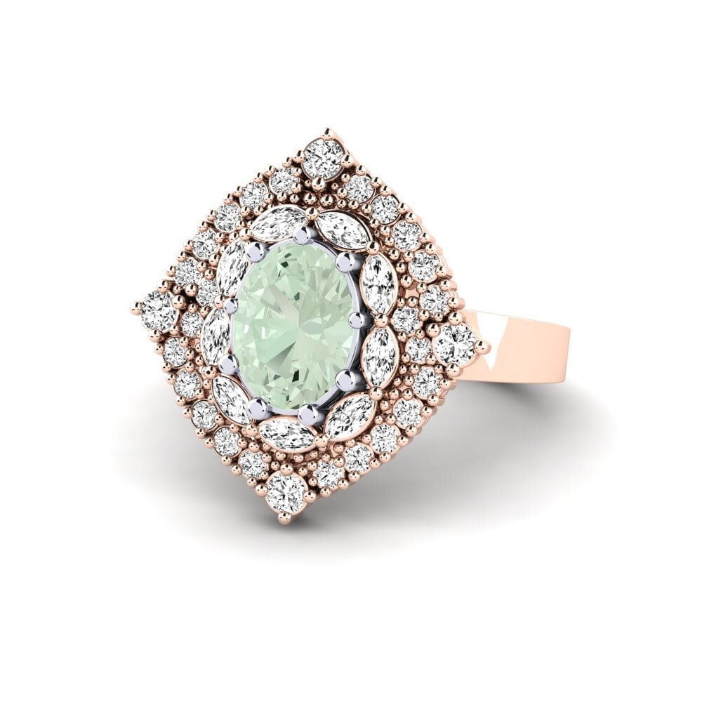 14ct Rose & White Gold Green Amethyst Ring Kanchi