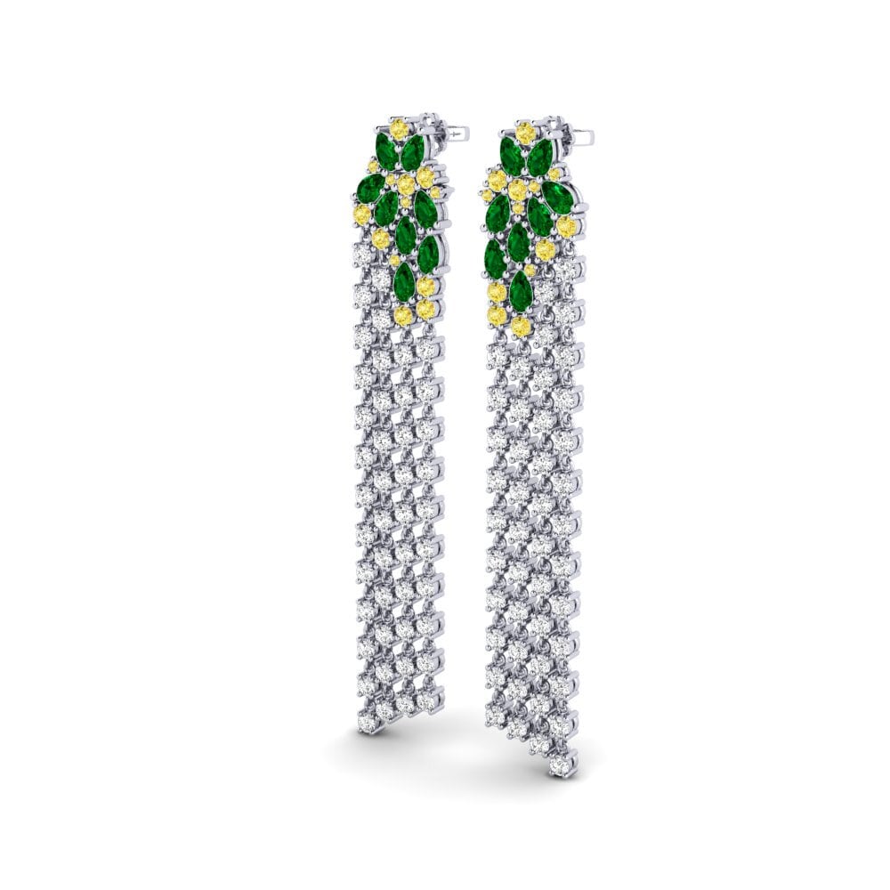 18k Oro Blanco Circonita Verde Pendiente de mujer Lucido