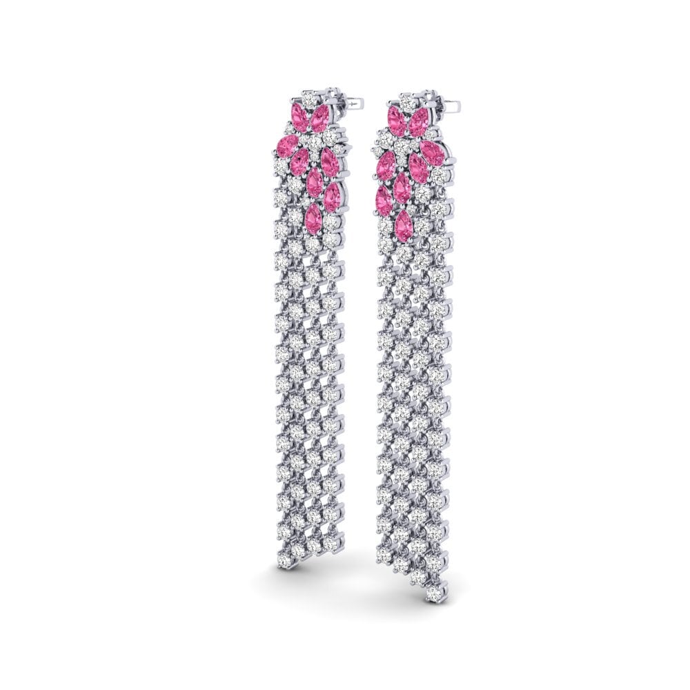 Platino 950 Turmalina rosa Pendiente de mujer Lucido