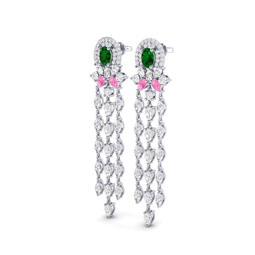 18k Oro Blanco Circonita Verde Pendiente de mujer Ponlu