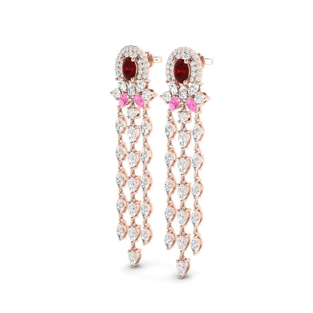 14ct Rose Gold Ruby (Lab Created) Women's Earring Ponlu