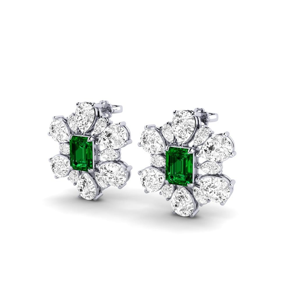 18k Oro Blanco Circonita Verde Pendiente de mujer Poplava