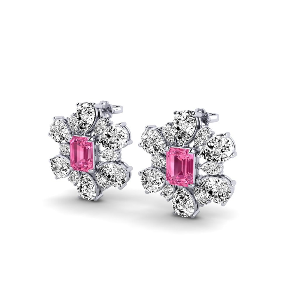 Platino 950 Turmalina rosa Pendiente de mujer Poplava
