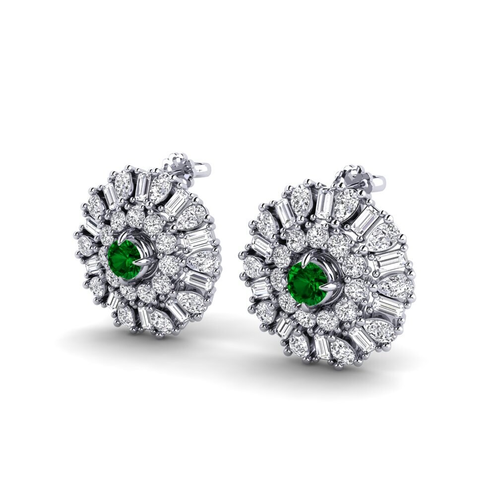 18k Oro Blanco Circonita Verde Pendiente de mujer Pua