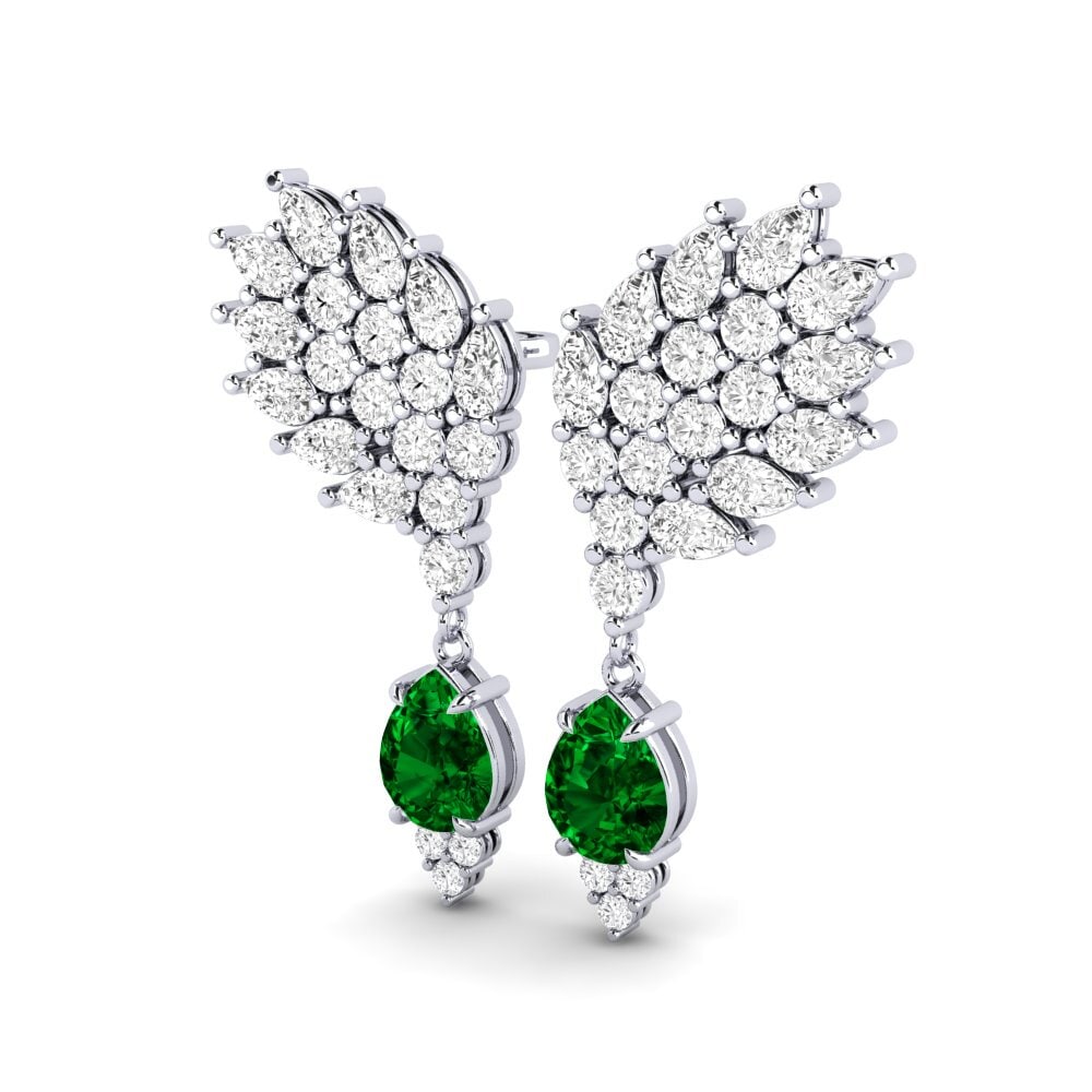 18k Oro Blanco Circonita Verde Pendiente de mujer Reluciente