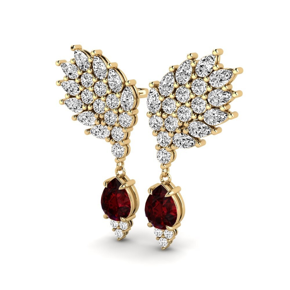14k Oro Amarillo Granate Pendiente de mujer Reluciente