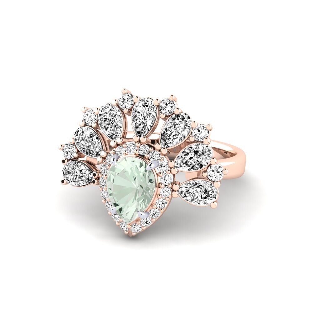 14ct Rose & White Gold Green Amethyst Ring Reluzente