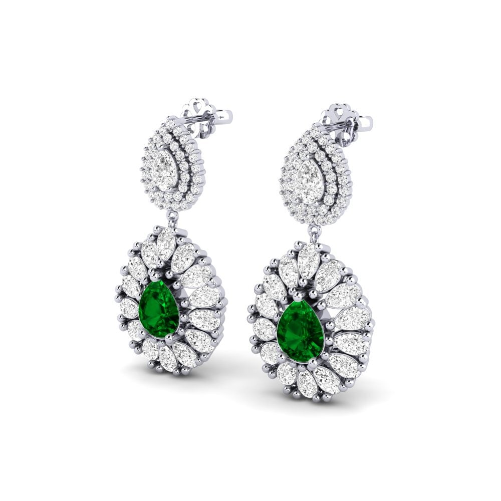 18k Oro Blanco Circonita Verde Pendiente de mujer Silaw