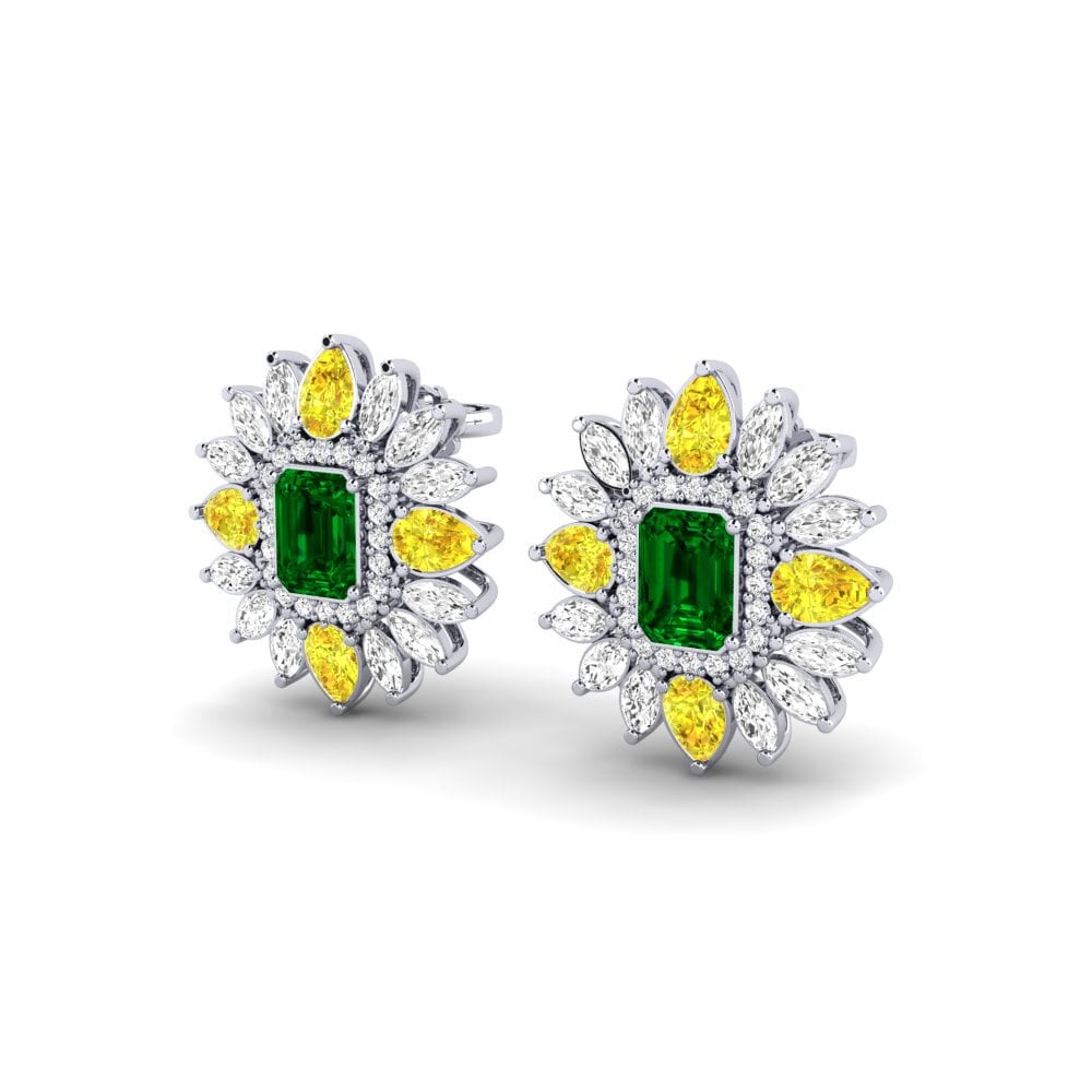 18k Oro Blanco Circonita Verde Pendiente de mujer Solas