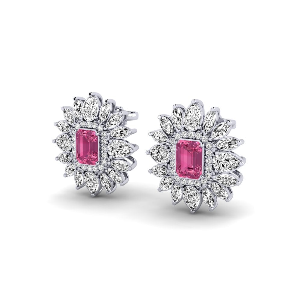 Platino 950 Turmalina rosa Pendiente de mujer Solas