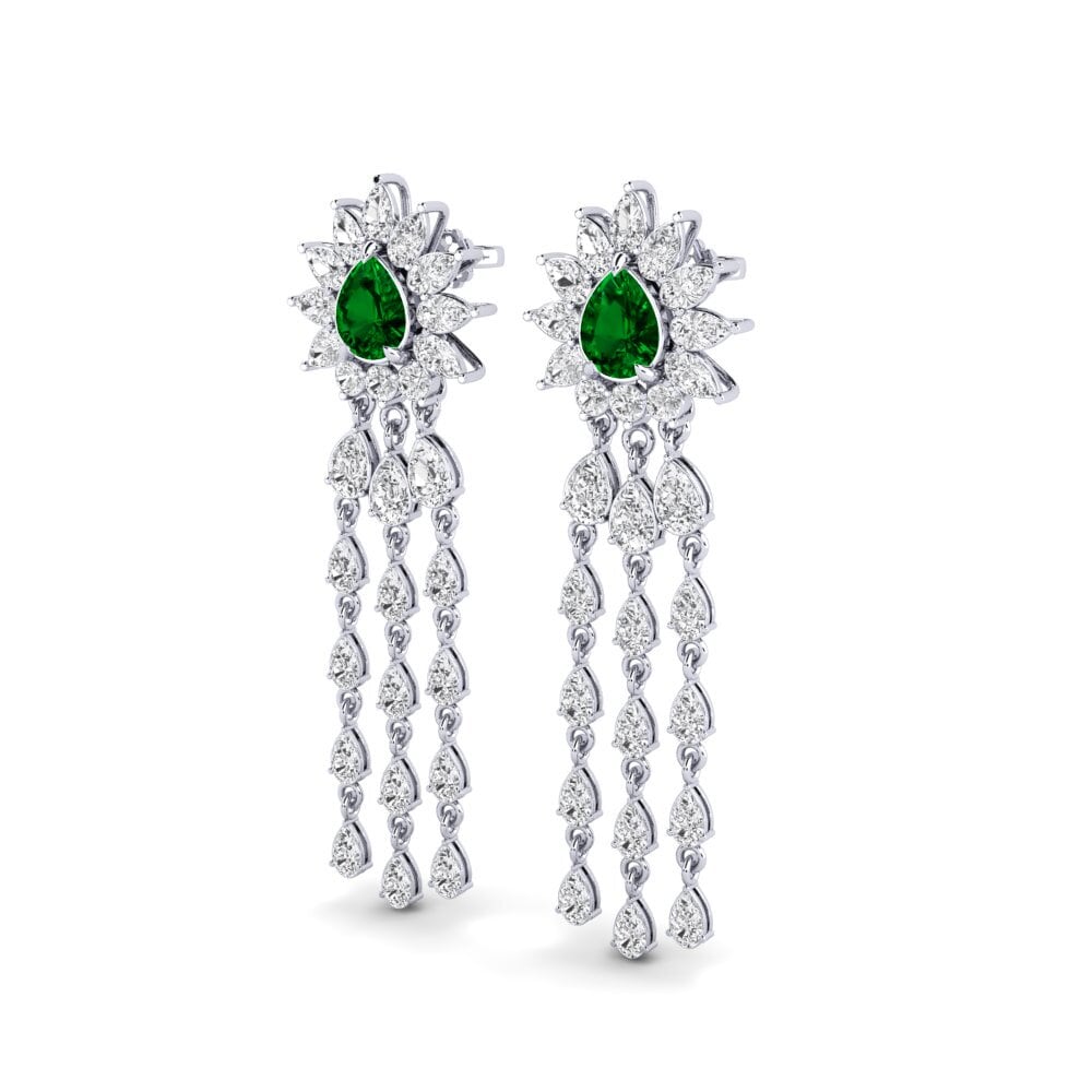 18k Oro Blanco Circonita Verde Pendiente de mujer Spindintis